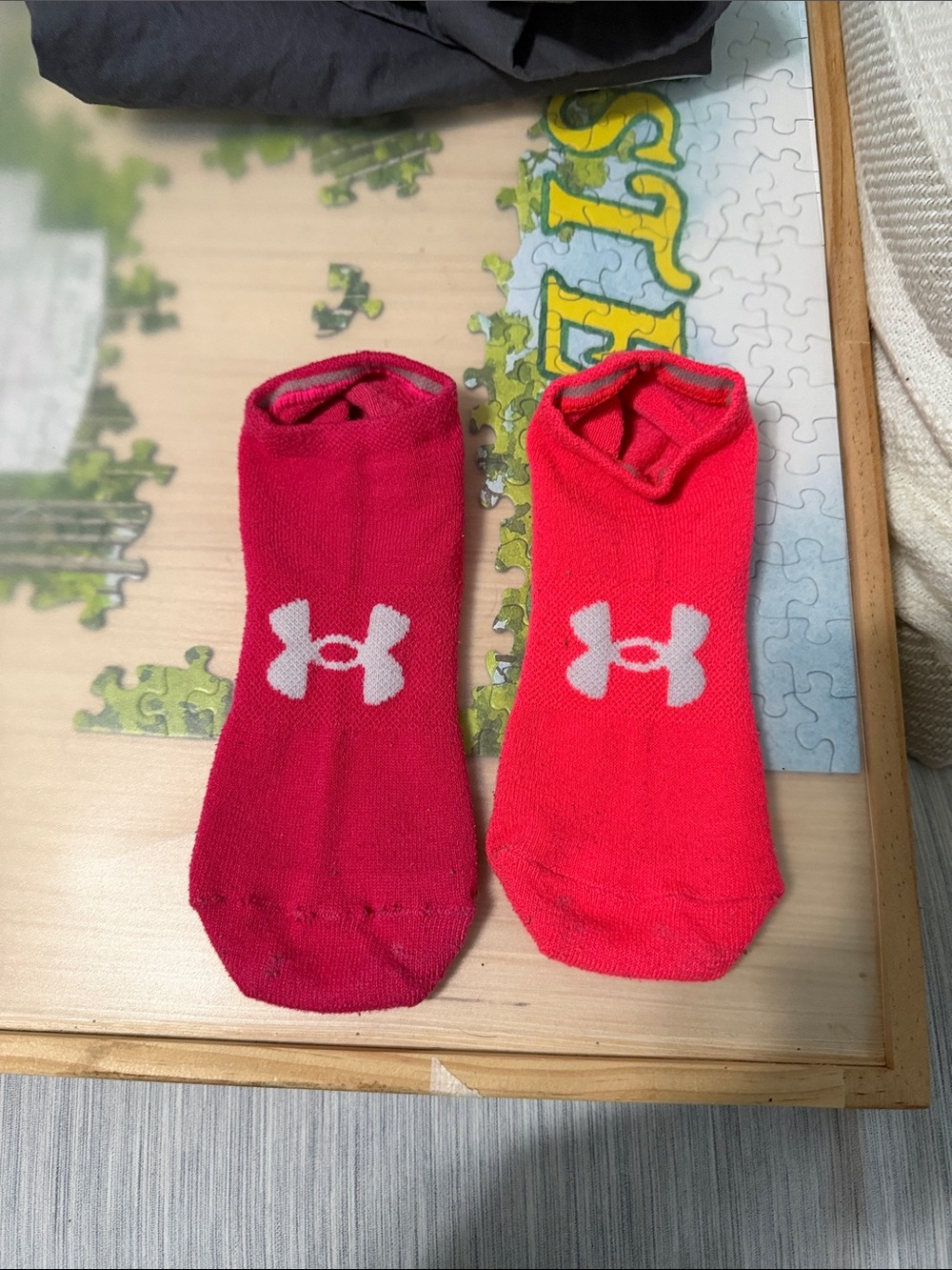Under Armour No-Show Socks in Hot Pink and Bright Red